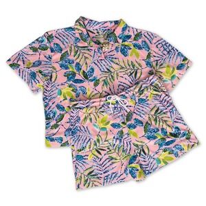 Cuddl‎ Duds Womens Pajama Set Pink Tropical Leaf Print Top Shorts XL